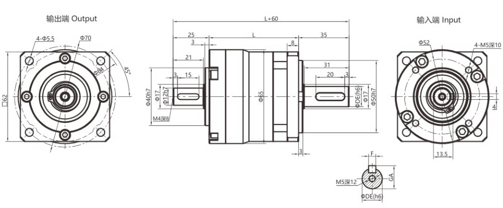 dimensions of planetary reducer VGSF60