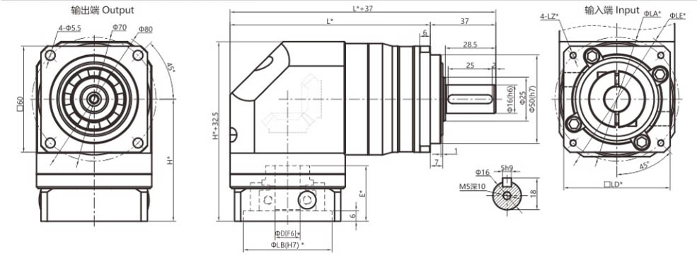 Dimensions of the Reducer VDXZF60