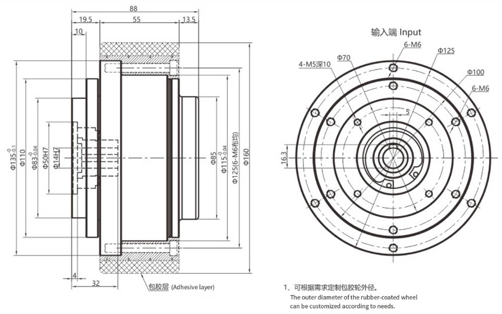 Dimensions of the Reducer VGXZ115