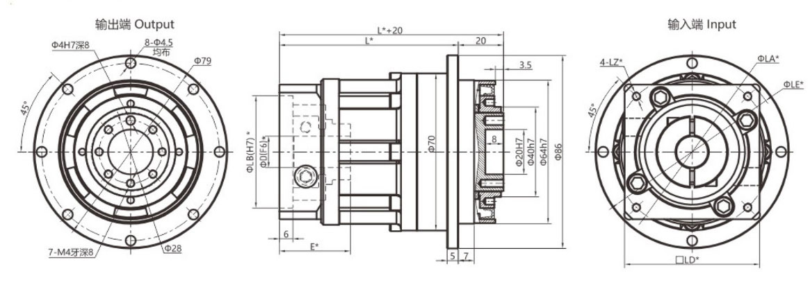 Rotating Output Flange Gearboxes VGH64 Drawing