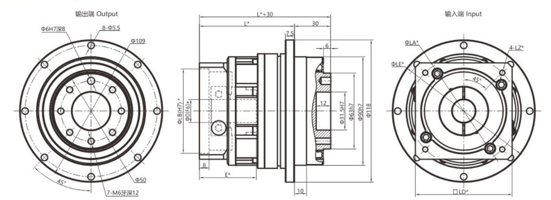 Rotating Output Flange Gearboxes VGH90 Drawing